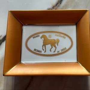 Fendi Gold and White Ceramic Accent Tray